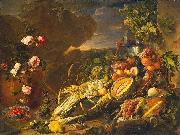 Jan Davidz de Heem Fruit and a Vase of Flowers oil painting artist